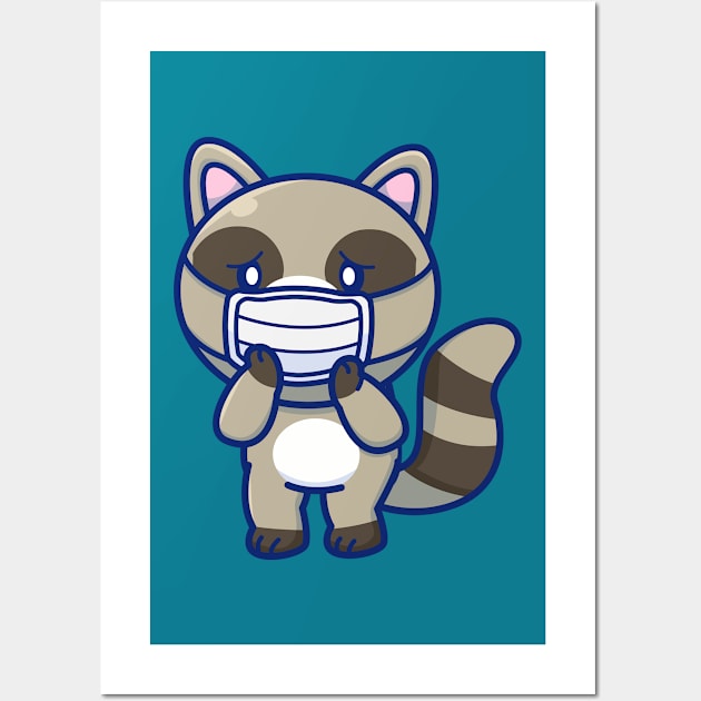 Cute Raccoon Wearing Mask Cartoon Wall Art by Catalyst Labs